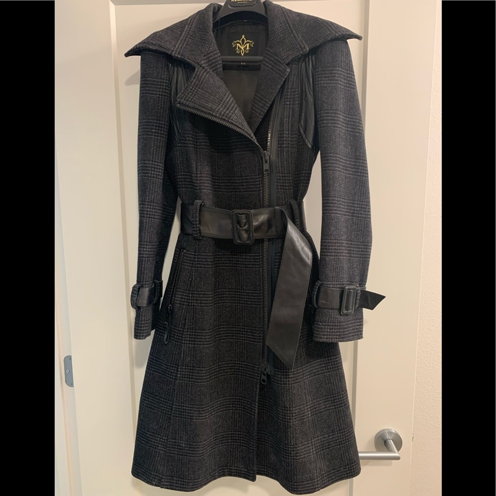 Mackage wool military style coat with leather trim